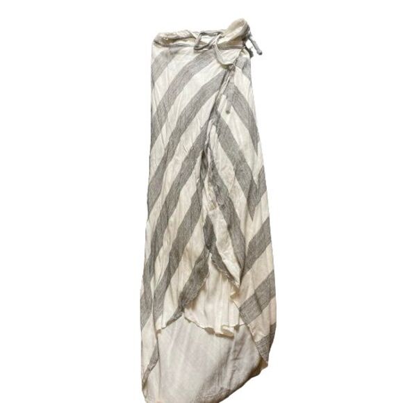 Lulu's Skirt Womens Small Gray White Wrap Maxi‎ Linen Rayon Tie Striped Ladies - Picture 1 of 7